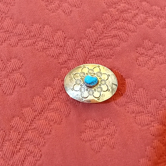 Vintage Native American Sterling and Turquoise Belt Buckle - Picture 3 of 4